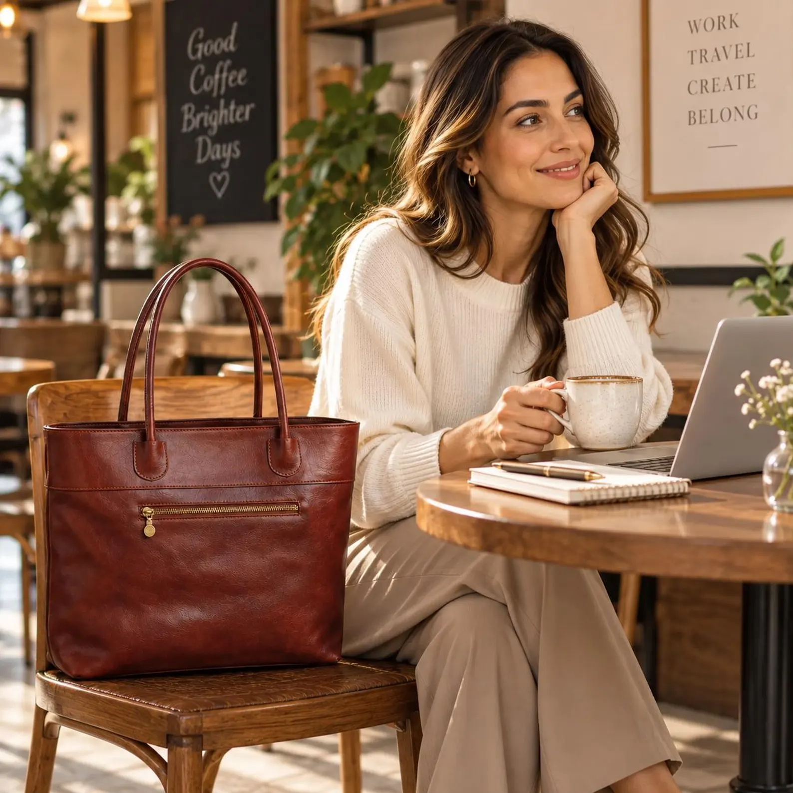 Handmade Genuine Leather Tote Bag, Personalized Work Laptop Purse (Gift for Her) - Image 7