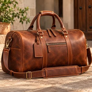 Personalized Leather Weekender Duffle Bag – Vintage Brown Travel Bag for Men & Women